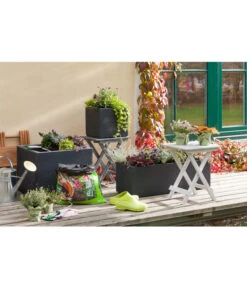 Dehner Kunststoff-Blumenkübel Palermo, Anthrazit -Günstig Gartenbedarf 3728110 3728151 3940756 3940764 WE MO 001 KunststoffTopfKastenKubusAnthrazit