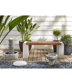 Dehner Granit-Gartenbank, Ca. B120/H45/T35 Cm, Grau/braun -Günstig Gartenbedarf 4071049 WE MO 001 DehnerGranit GartenbankmitWPCFlaecheSteinbankSitzbank