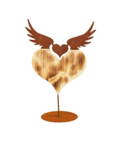 Ferrum Holz-Herz Mit Metall-Flügeln, Rost, Ca. B36/H51 Cm