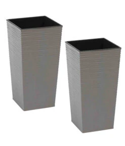 Siena Garden Kunststoff-Topf ECO Nizza, Konisch, Grau, Ca. B25/H46,5/T25 Cm, 2er-Set