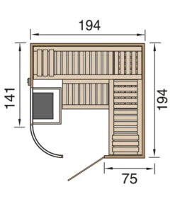 Weka Sauna Sara Mit Glastür Und Fenster, Inkl. Ofen -Günstig Gartenbedarf 6914329 WE DE 001 WekaSaunaSaraGrundriss