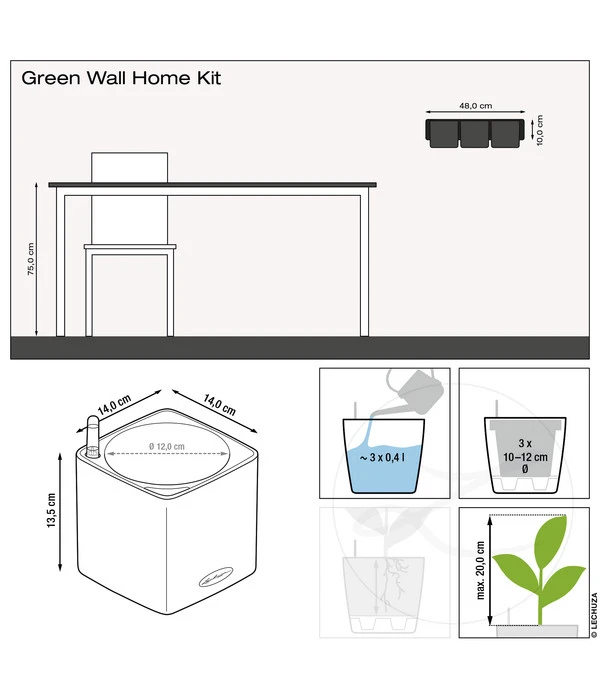 LECHUZA® CUBE Color Green Wall Home Kit, Ca. B48/H14/T15 Cm 7 LECHUZA® CUBE Color Green Wall Home Kit, Ca. B48/H14/T15 Cm - Image 5