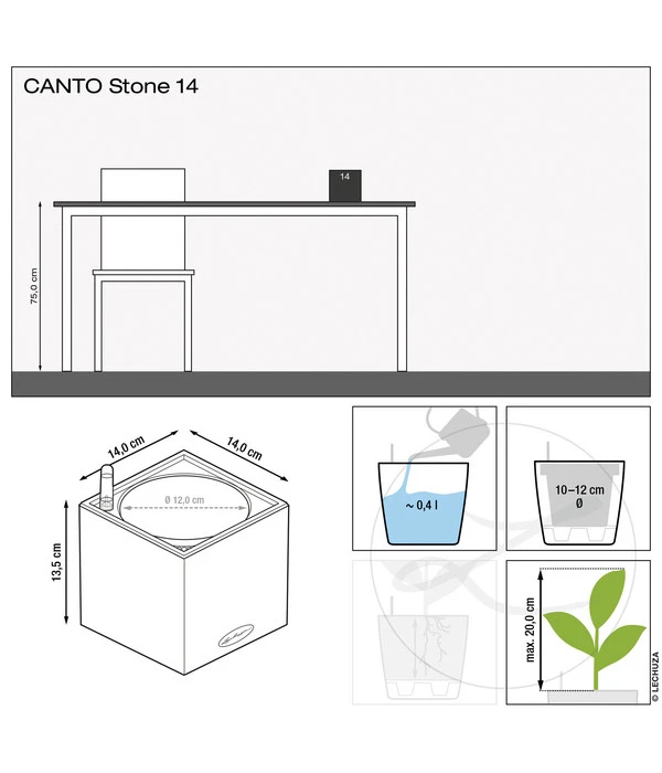 LECHUZA® Kunststoff-Topf Canto Stone, Eckig, Ca. B14/H13,5/T14 Cm 5 LECHUZA® Kunststoff-Topf Canto Stone, Eckig, Ca. B14/H13,5/T14 Cm - Image 3